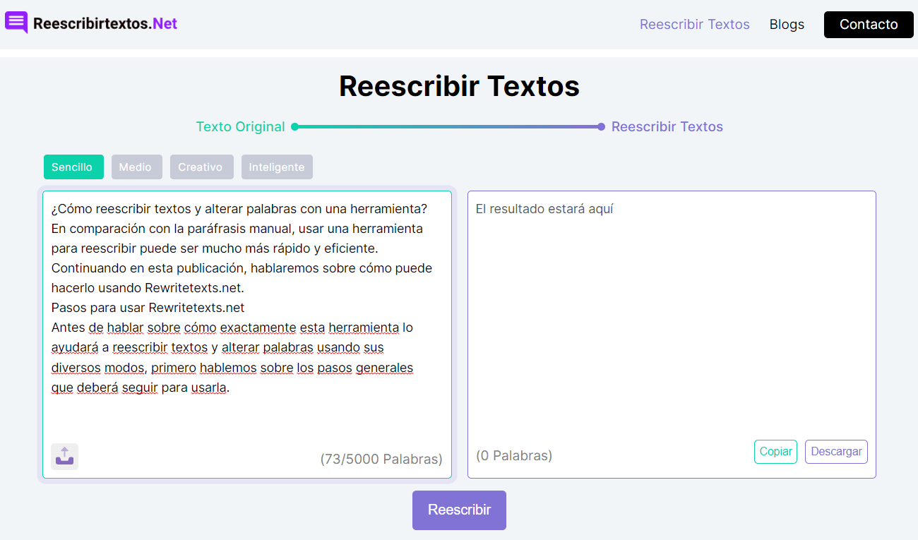 Pasos para usar Reescribir Textos